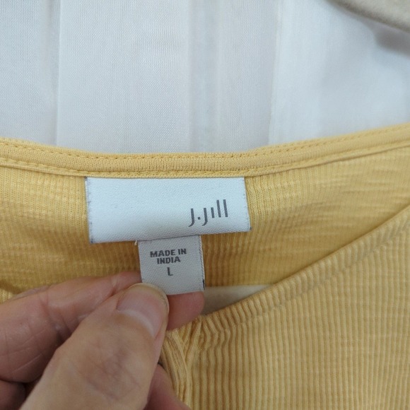 J Jill Rib Knit Henley Womens Large Yellow Long Sleeve Top - Picture 2 of 6